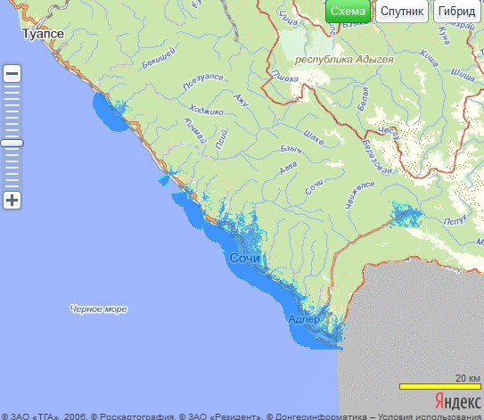 Карта базовых станций оператора мобильной связи и провайдера мобильного интернета Yota