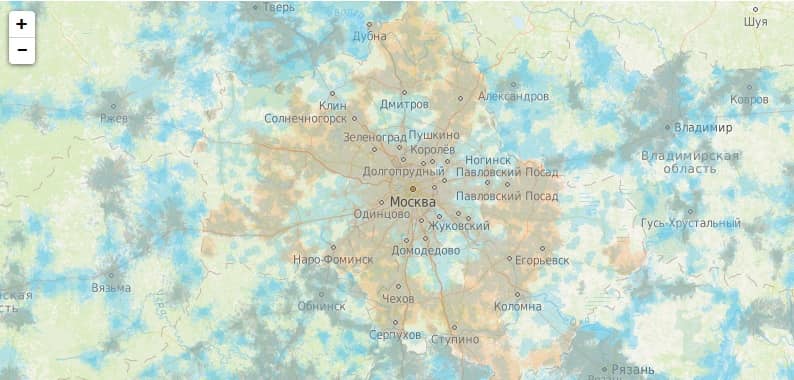 Карта зоны покрытия мобильной связи и интернета Ростелеком
