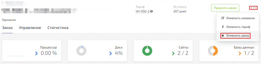 Управление заказом Виртуального хостинга | FORNEX